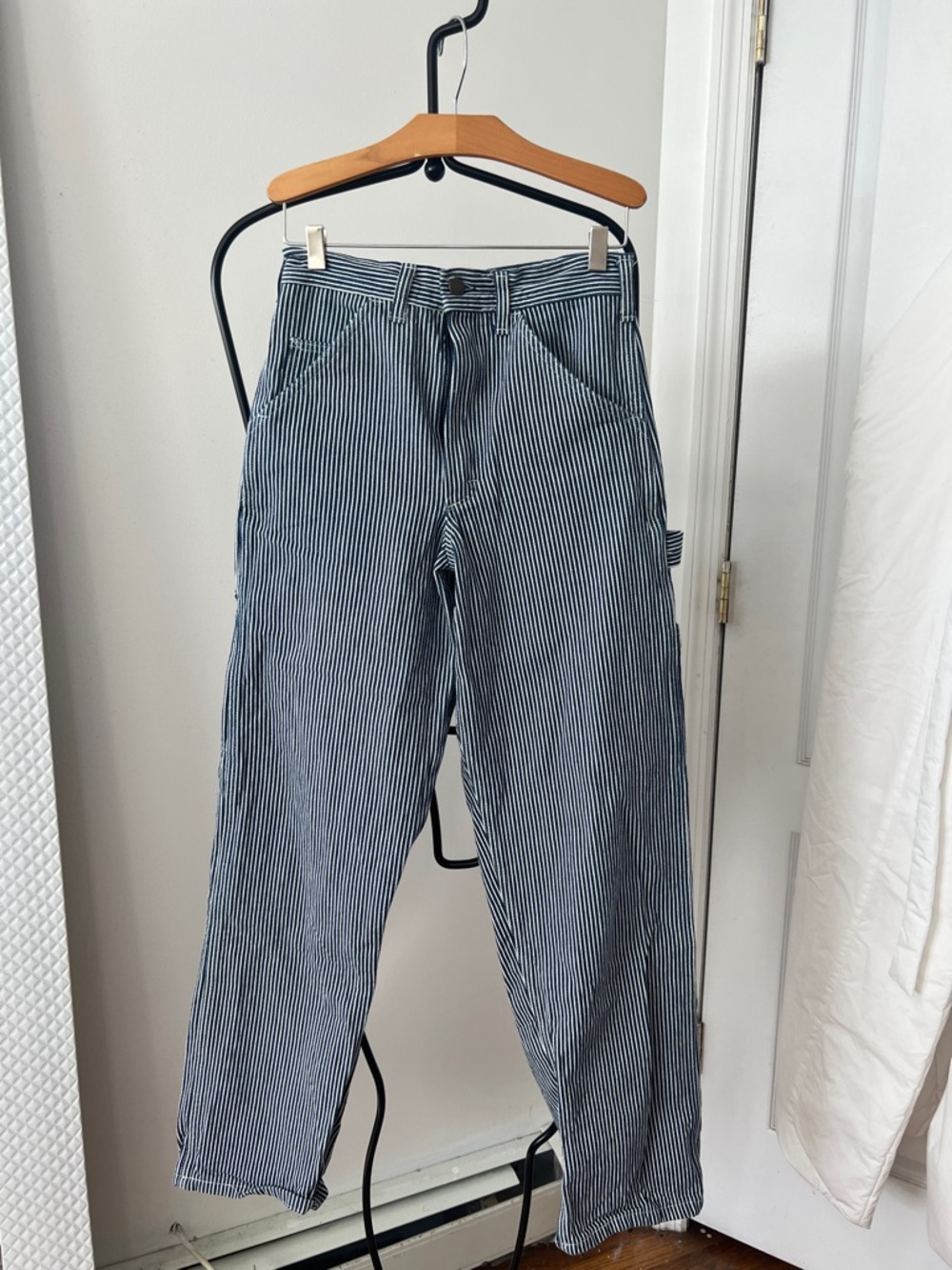 Stan Ray High-Waist Navy and White Pinstripe Utility Pants